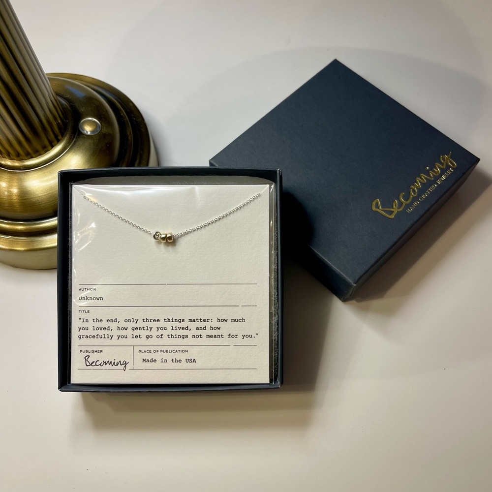 ‘Three Things’ Sterling Silver, Gold-fill, Rose Gold dainty Necklace NEW in Box